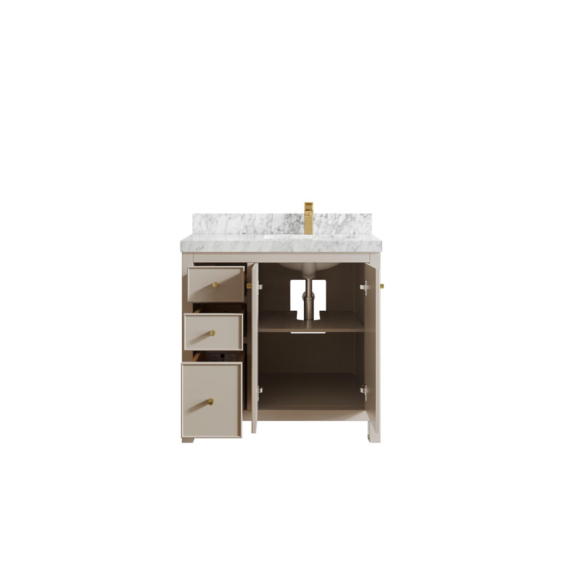 Meuble-lavabo simple 36 po avec plateau Chicago, Marbre de Carrare