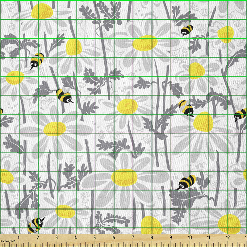 Dethomas Bees and Chamomile Daisy Flowers in Meadow Multi-Purpose Fabric