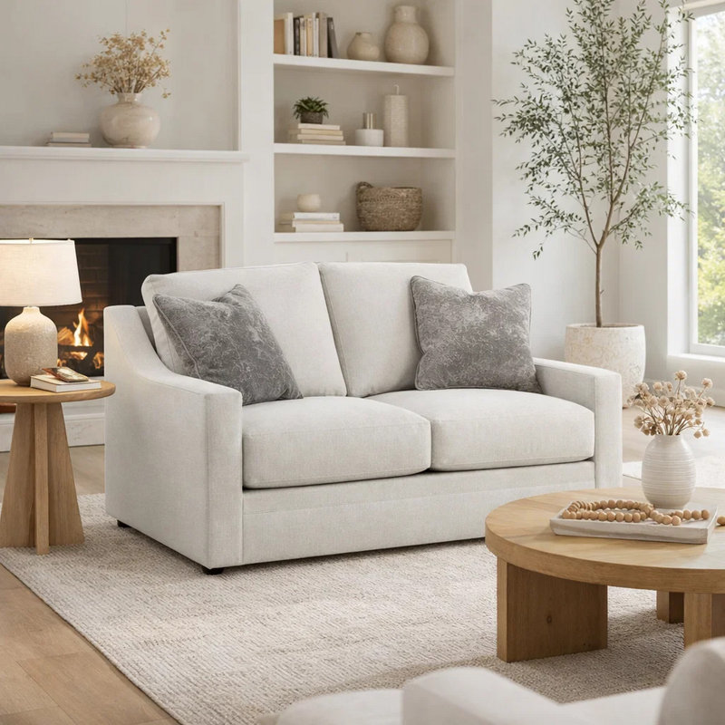 Maite Loveseat, Modern Chalk Grey Polyester, 2 Throw Pillows, 62 Inch