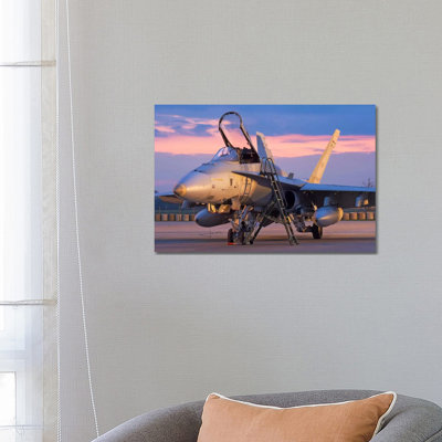 A Royal Canadian Air Force CF-188 Hornet Preparing for a Night Takeoff from Romania I 1 Piece Wrapped Canvas Wall Art