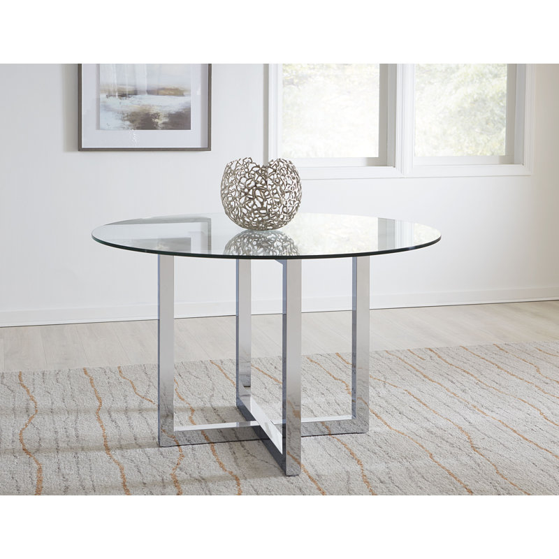Table de salle à manger ronde en verre Nouv, Standard (hauteur de 30 po), L 48 po x L 48 po