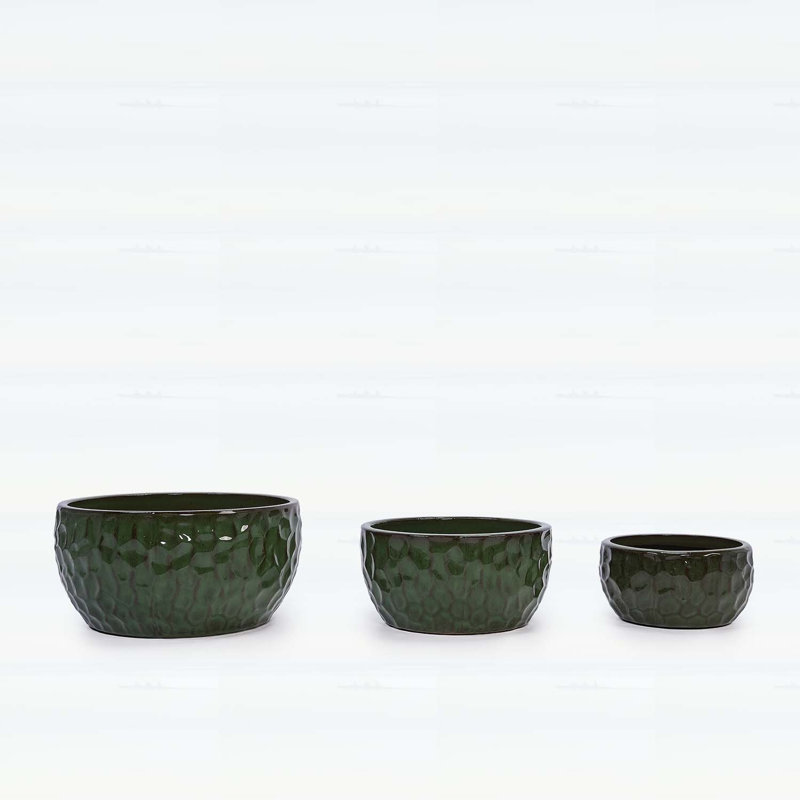Ensemble de pots à fleurs en céramique émaillée faite à la main, 3 tailles avec motif martelé, idéal pour les plantes d'intérieur et d'extérieur