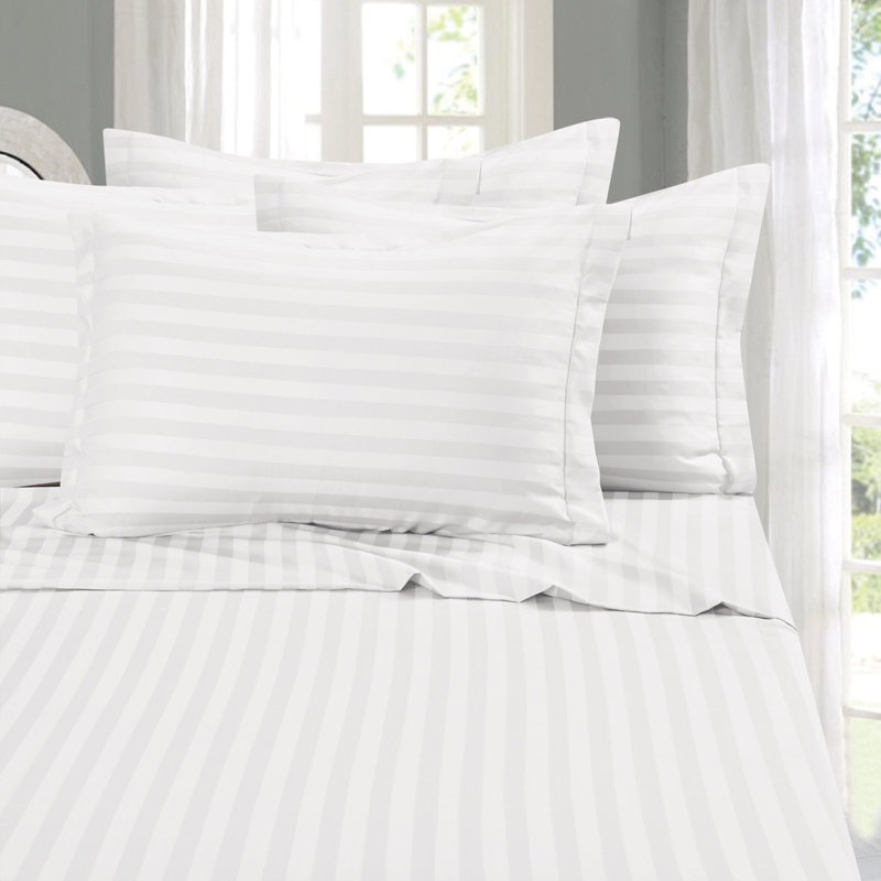 6-Piece 100 GSM Striped Microfiber Sheet Set with 4 Pillowcases, King Sheet Set + Fitted Sheet + 4 Pillowcases, White