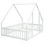 Lit au sol avec toit en forme de maison et garde-corps blanc - Pin construit pour un repos paisible-85492425