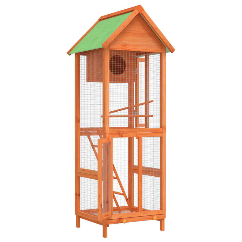 Tall Brown Pine Wood Outdoor Bird House with Ladder