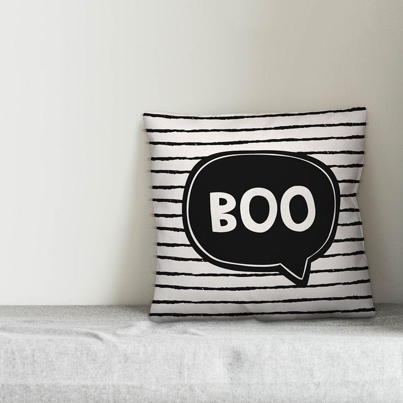  Housse de coussin Boo, 18 po x 18 po, Blanc, Housse de coussin seulement - sans coussin