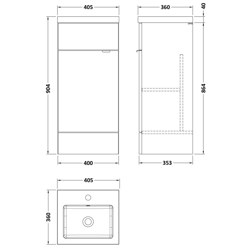 403mm Single Bathroom Vanity with Drop In Poly Marble Basin