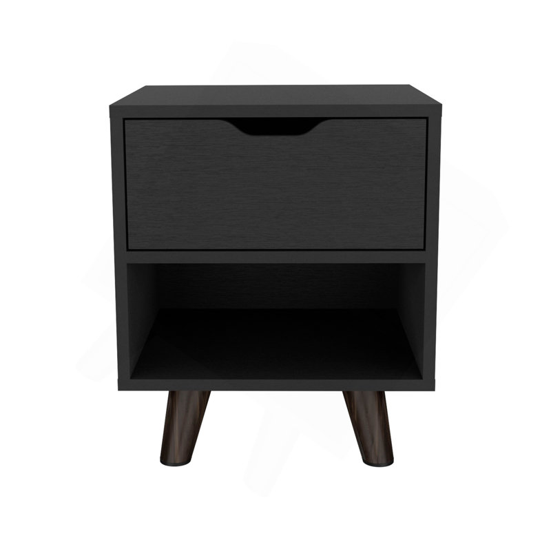 Table de chevet à 1 tablette de rangement noire - Table de chevet moderne avec tiroirs de rangement | Organisateur de mobilier élégant