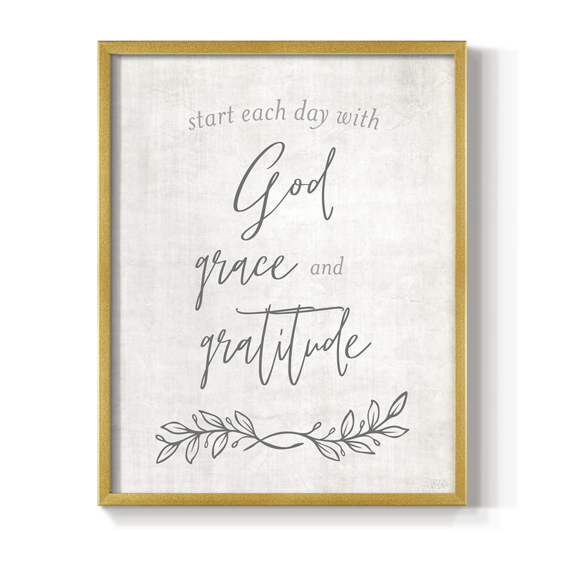«God Grace and Gratitude», reproduction encadrée - bois massif, H 21 po x l 17 po, Doré