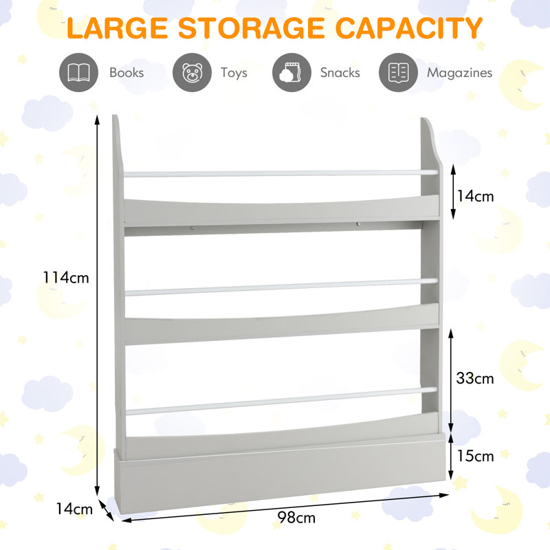 Kates 144cm H X 98cm W No Subject Standard Kids Bookcase, Grey