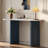 Narrow Console Table With Oval Marble Top, Curved Legs And Triangular-designed Base-534042535