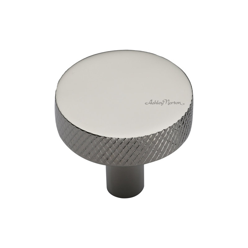 Polished Nickel Round Knob with Satin Finish and Mounting Hardware