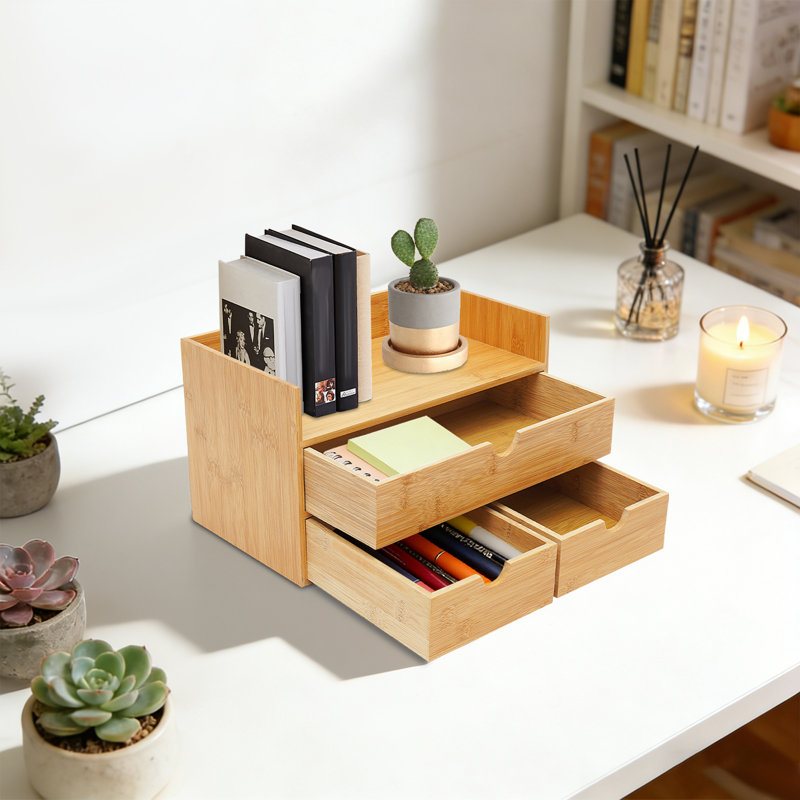 Organisateur de bureau en bambou avec 3 tiroirs