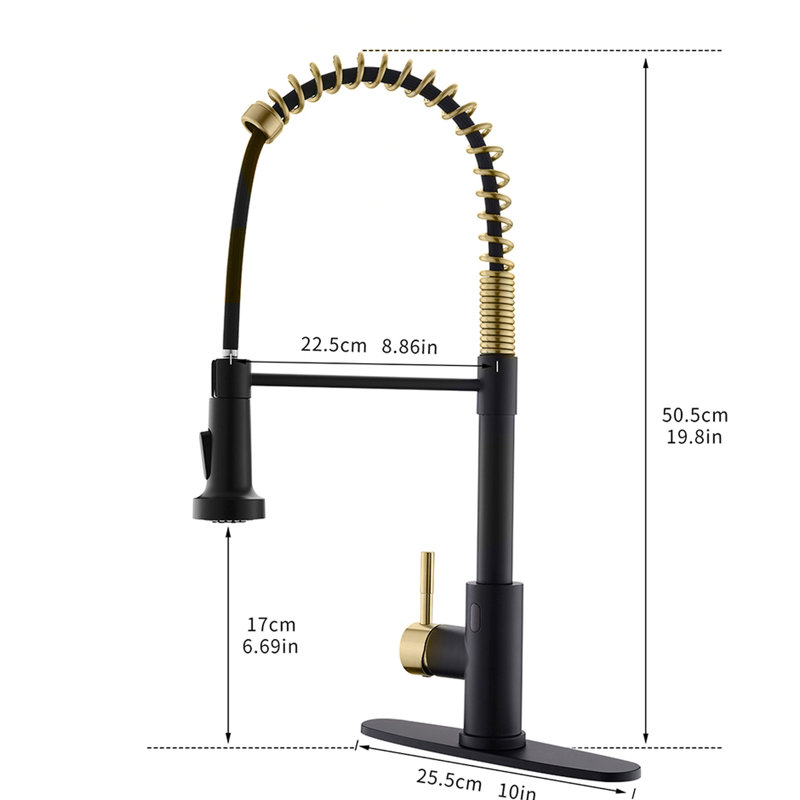 Automatic Smart Kitchen Faucet - Touchless With Motion Sensor, Hands , Black + Gold, Contemporary, Stainless Steel, Ceramic Filler Sink Pull-Down ,
