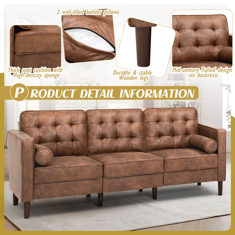 Rebba 84'' Faux Leather Sofa, Brown