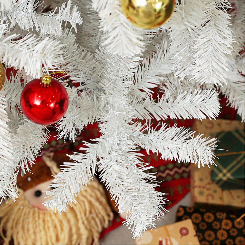Arbre de Noël artificiel de 7,5 pi de hauteur, arbre de Noël non éclairé avec 1346 pointes de branches, ouverture automatique, base en acier, décoration des Fêtes pour bureau personnel, blanc
