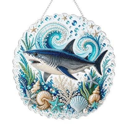 Acrylic decorative object DIY  Hanging Ornament  Acrylic Sea  Jellyfish Turtle   Round Diamond Art Wall Hanging Decor  Unfinished Handmade  Kit