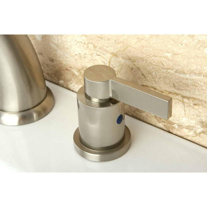 Kingston Brass NuvoFusion Two-Handle 3-Hole Deck Mount Widespread Bathroom Faucet with Retail Pop-Up Drain, Brushed Nickel