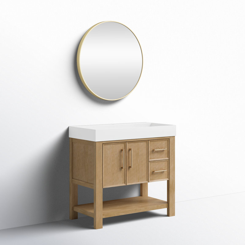Ensemble de meuble-lavabo simple 35,4 po avec comptoir en pierre et miroir Maho