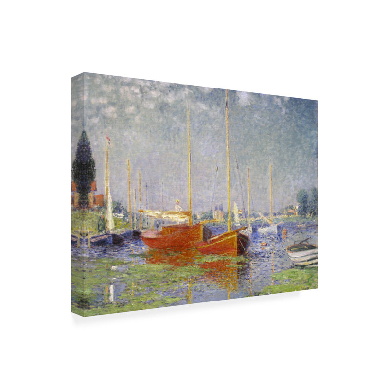 Bateaux rouges à Argenteuil sur toile, H 18 po x l 24 po x P 2 po