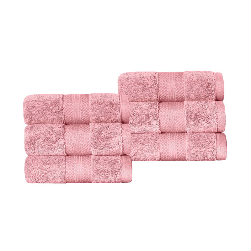 Finnian Plush Heavyweight, 100% Turkish Towel Collection, Coral Pink, Hand Towels - 6 Pack
