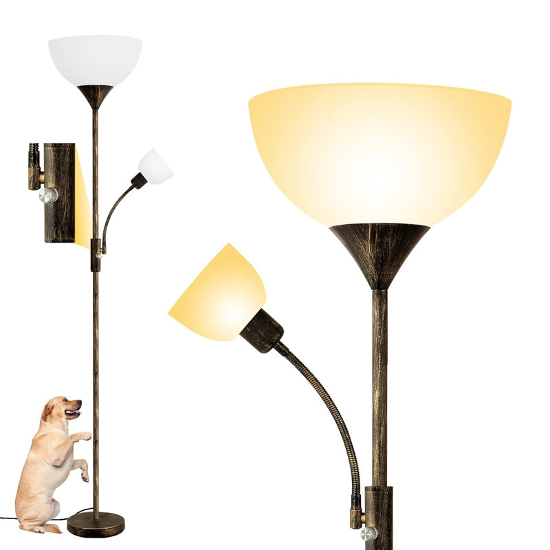 Dual-Head Floor Lamp With Adjustable Reading Light, 3-Way Switch, For Living Room, Bedroom, Or Office, Dark Brown