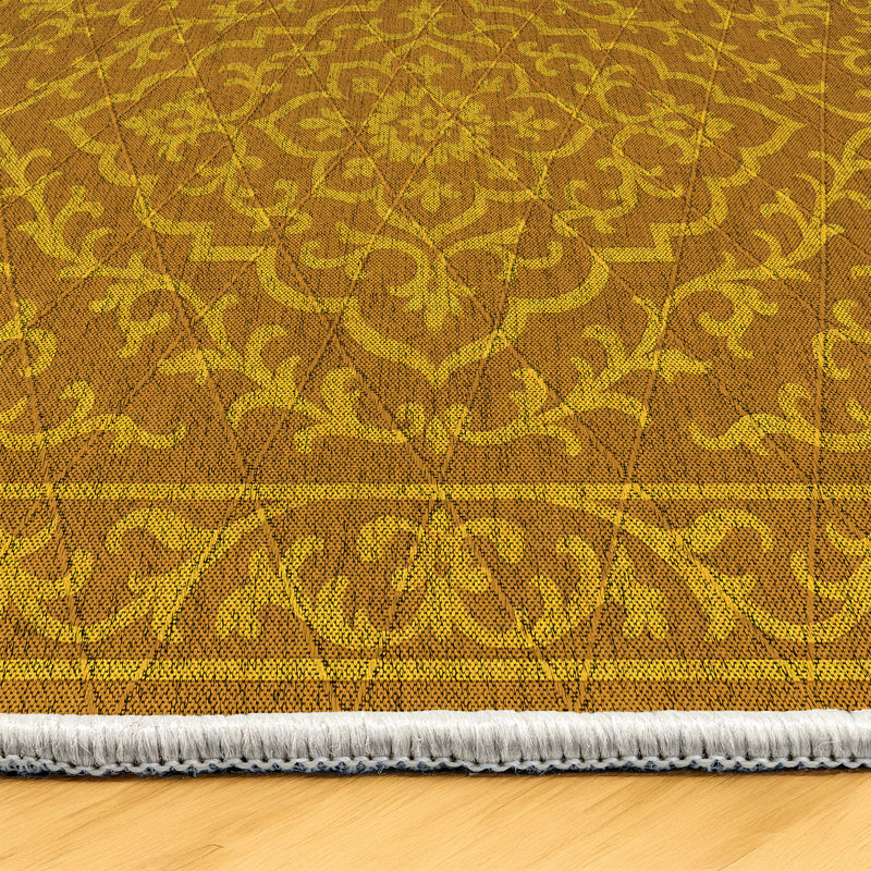 Medina Collection Digital Print Cotton-Polyester Yellow Oriental Rug, Runner 3'4" x 16'5"