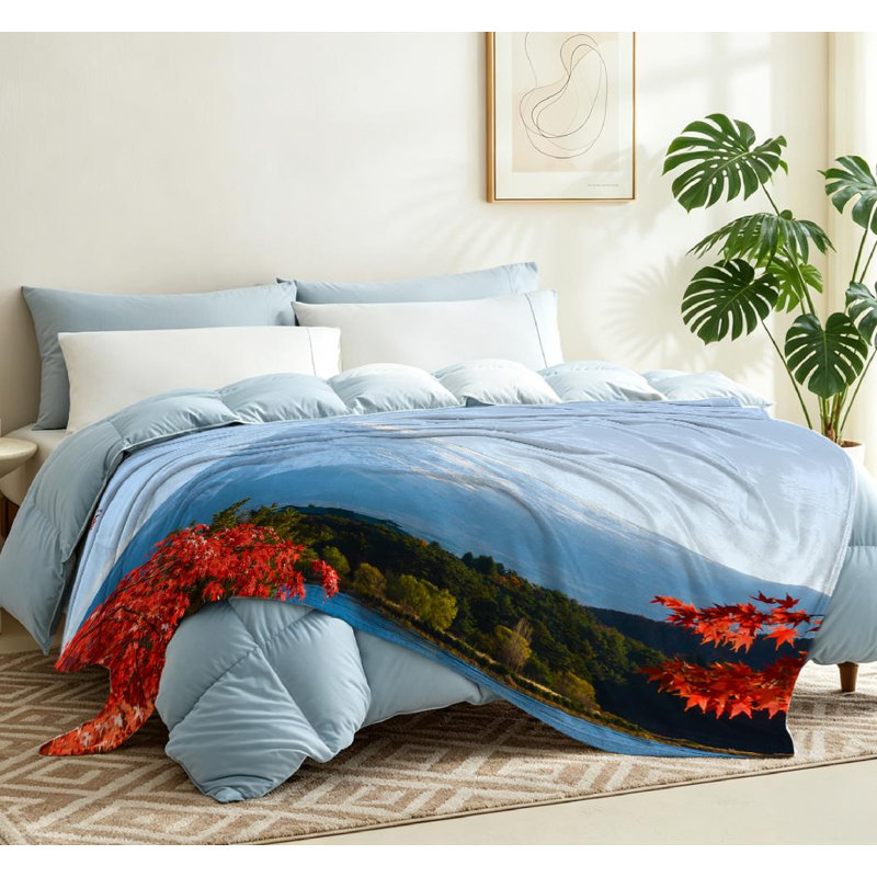 Jeté en molleton orange ultra doux, imprimé japonais rouge à une face, Throw 50" x 60"