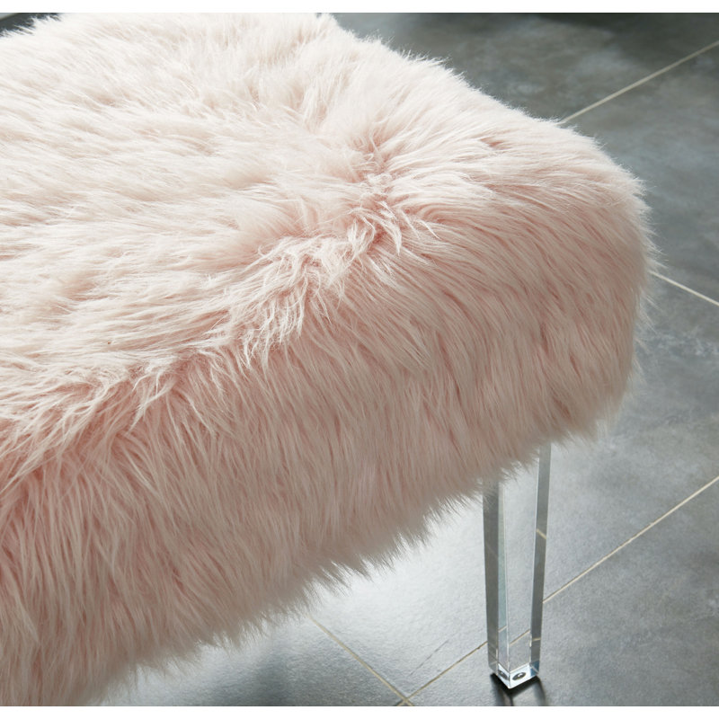 Repose-pieds rectangulaire en fausse fourrure 23 po Natalia, Fausse fourrure rose