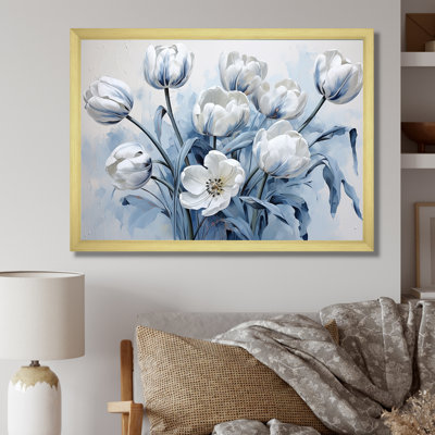 " Minimalism Blue And White Tulips Brushstrokes "