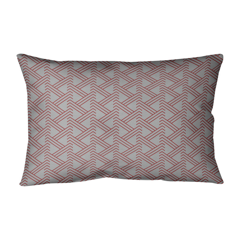 Coussin lombaire à motif Zig Zag, H 14 po x l 20 po, Pas de bourre, Gris/rouge