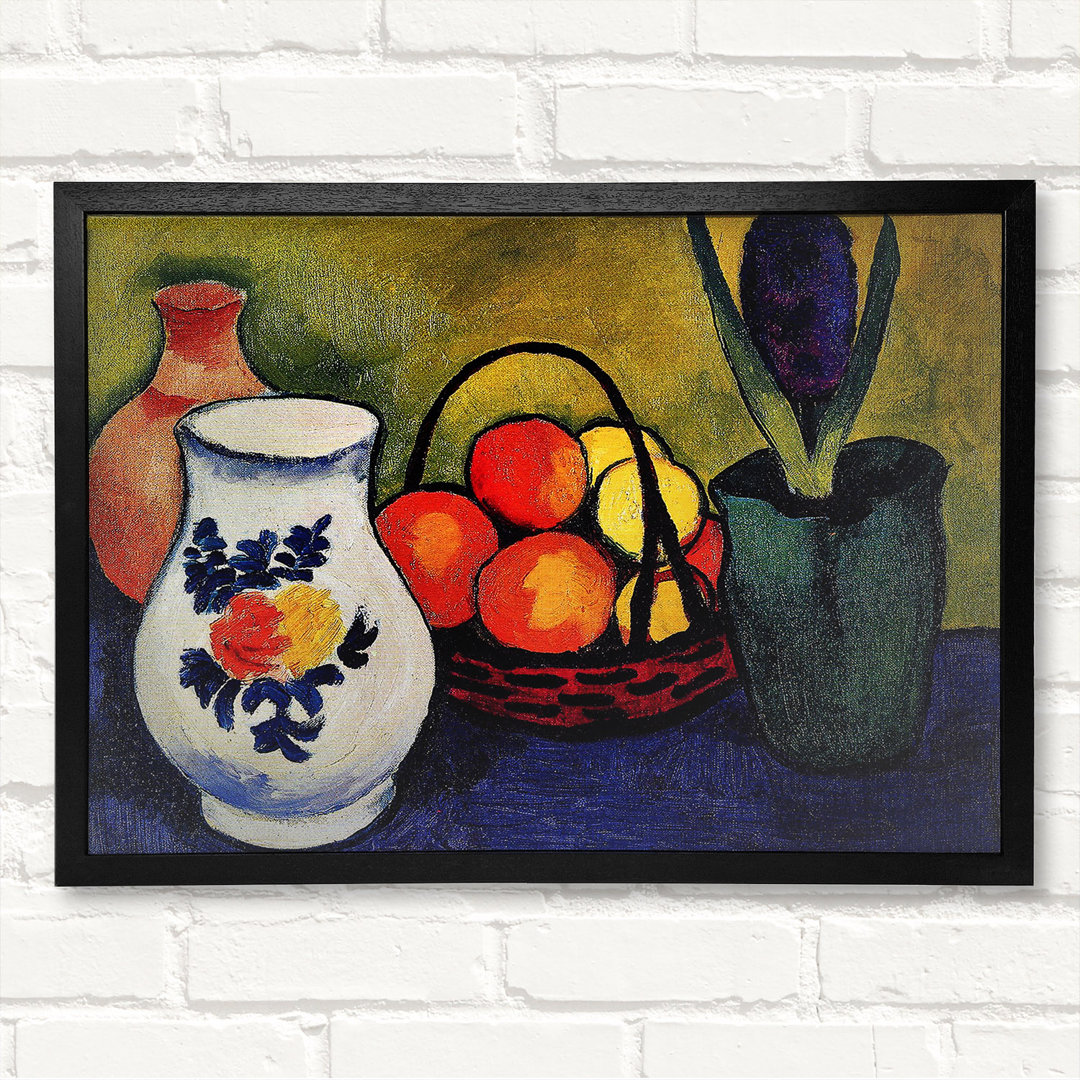 Weißer Krug mit Blumen und Früchten von August Macke - Geschlossener Eckrahmen Kunstdrucke auf Holz