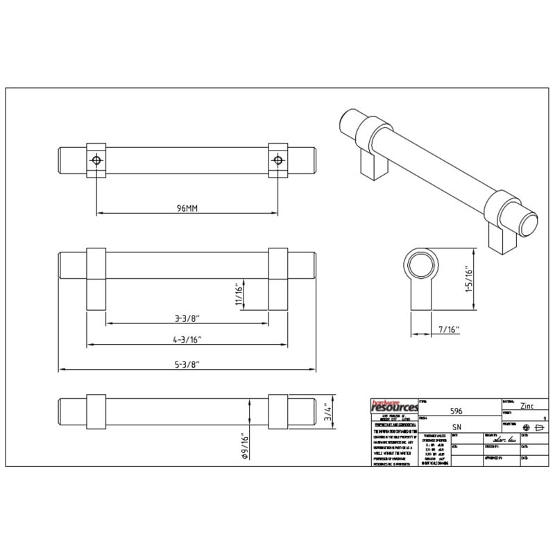 Key Grande Bar Pull, 3 3/4", Satin Nickel
