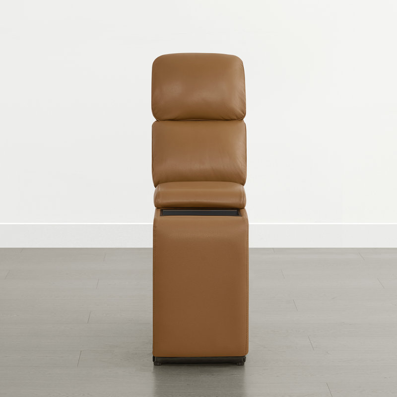 Console en cuir véritable avec chargement sans fil et rangement caché, Selle de cuir