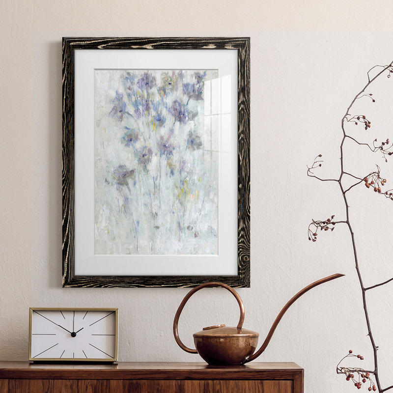 Lavande florale Fresco II de qualité supérieure avec cadre mat - prête à être accrochée, H 37,5 po x l 27,5 po x P 1 po