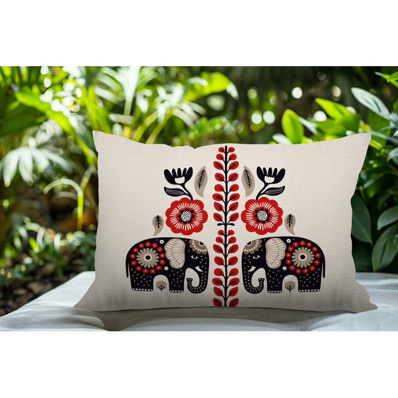 Coussin lombaire réversible intérieur / extérieur Jadi Elephant, Rouge, Rectangulaire H 18 po x l 25 po