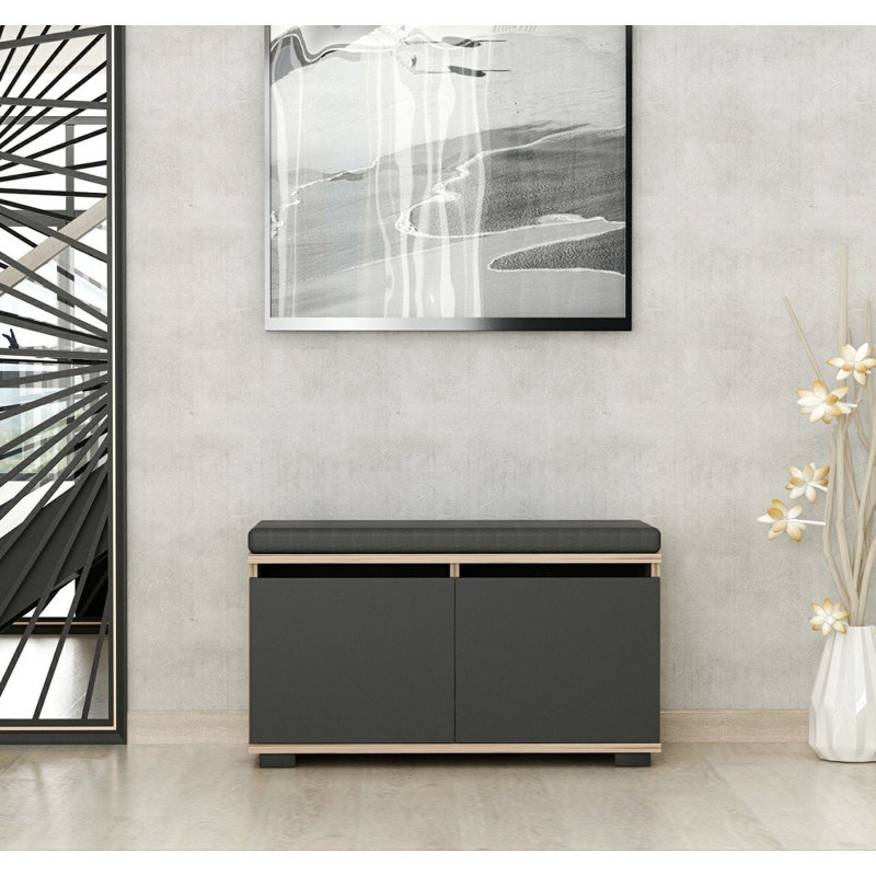 Modern Shoe Cabinet, Walnut & Black, 80 x 40 x 35 cm, 100% Melamine Coated Particle Board, Thickness: 0 cm, & Functional Storage Solution for Entryway, Living Room, or Bedroom