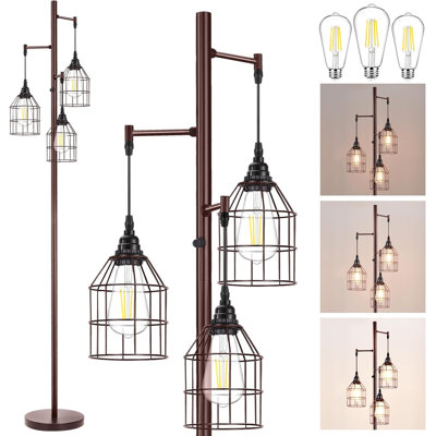 Lampe sur pied à branches 70 "à intensité variable avec abat-jour en cage, brun rustique pour le salon / la chambre à coucher / le bureau