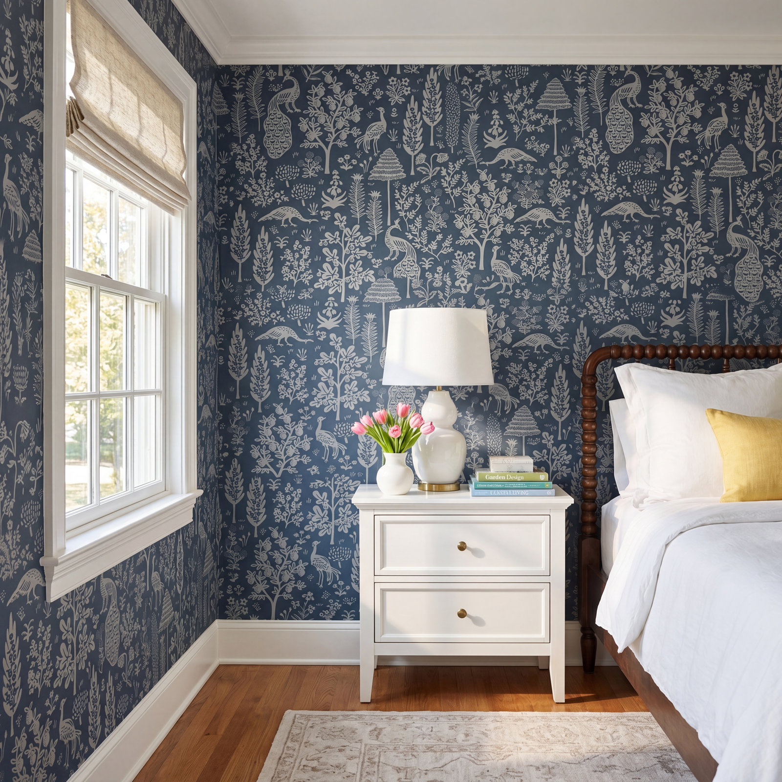 Menagerie Toile Wallpaper Roll, Dark Blue