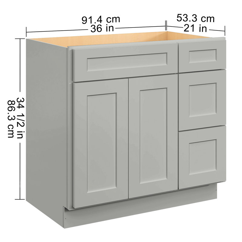 34,5 po Armoire de base de meuble-lavabo en contreplaqué gris H Shaker, 36 po x P 21 po - Porte droite, pour la salle de bain et la cuisine, 36 po, 21,5 po, fabrication moderne