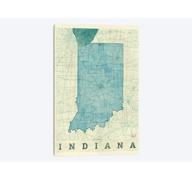 « indiana map », impression sur toile, H 18 po x l 12 po x P 1,5 po, Toile tendue, Pas de tapis