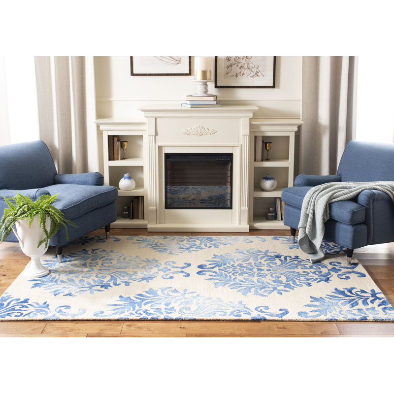 Oakton Hand Tufted Wool/Cotton Geometric Rug in Blue, Rectangle 5' x 8'