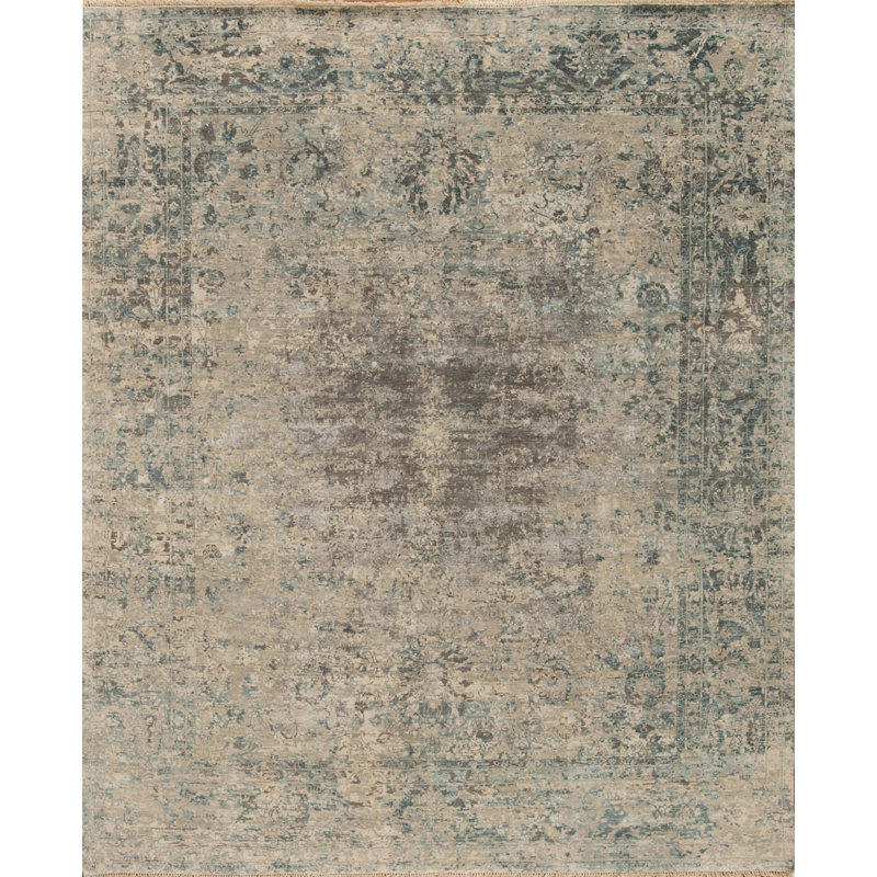 Zenith Wool & Silk Handmade Silk and Wool Damask Area Rug, Rectangle 9' x 12'