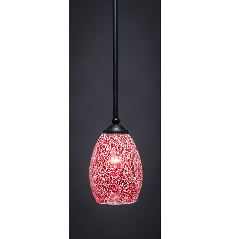 Mini-luminaire suspendu Zilo avec verre fusion, H 12,75 po x l 5,5 po, Turquoise, Granit foncé