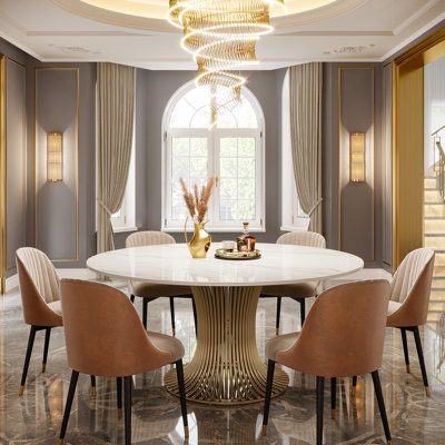 Babbie Round Stone Top with Stainless Steel Base Dining Table