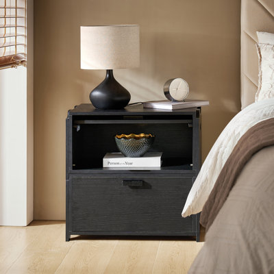 2-Drawer Manufactured Wood Modular Nightstand with Flip-Top