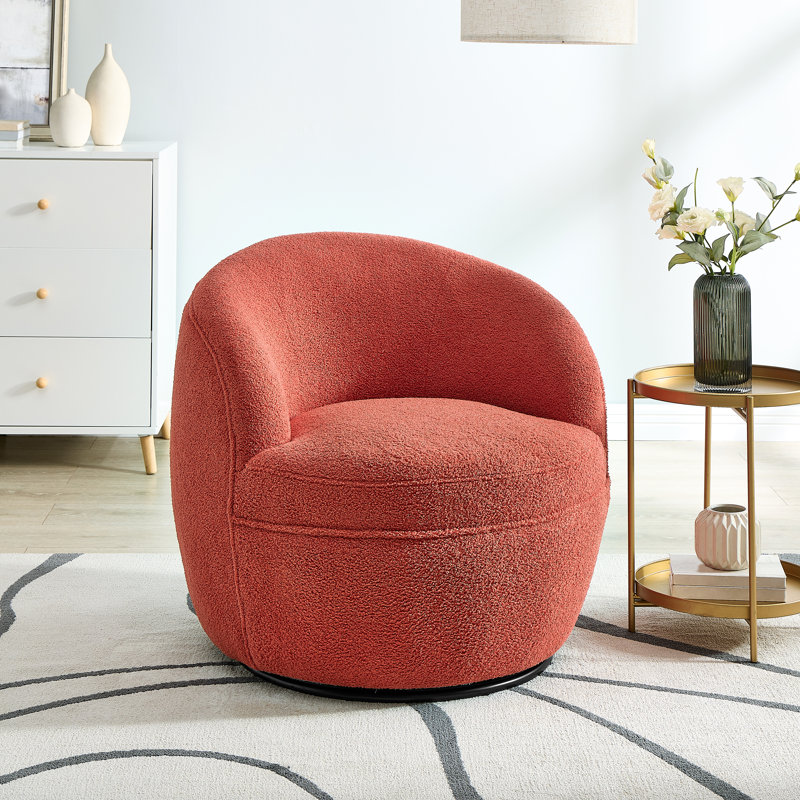 Gwenlyn 360 Swivel Teddy Sherpa Barrel Chair, Coral Teddy