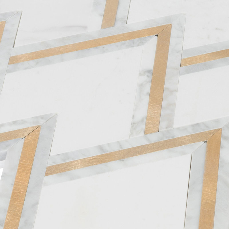14" x 16" Carrara Marble Gold Chevron Mosaic Tile