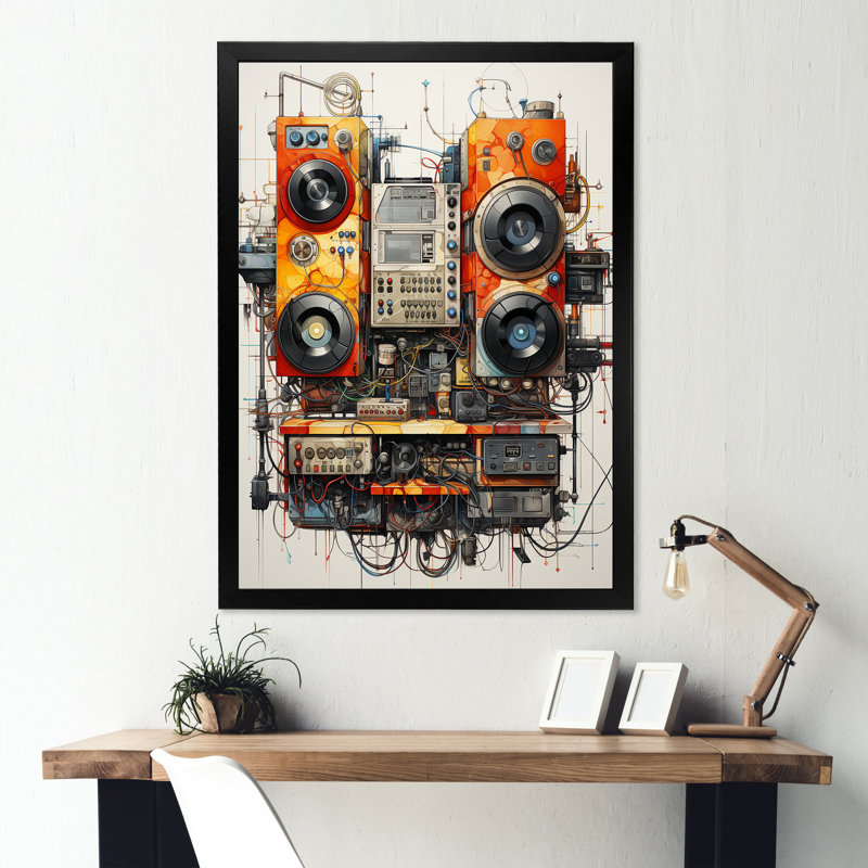 Schéma d'un plateau tournant I sur toile, Cadre simple noir, H 44 po x l 34 po x P 1,5 po