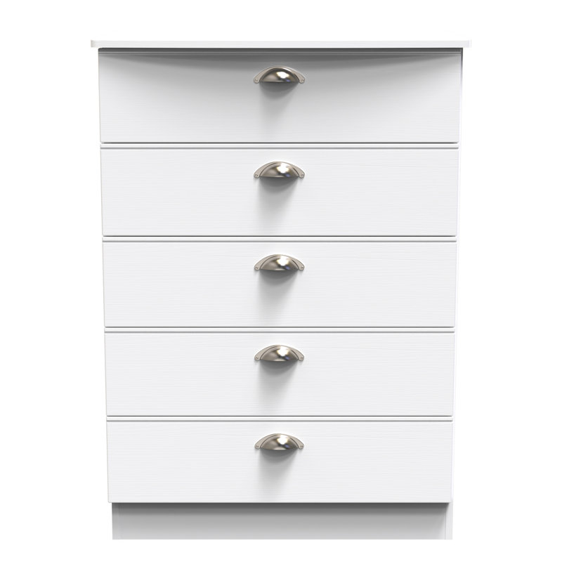 Fully Assembled Murier 5 Drawer Chest, White Ash